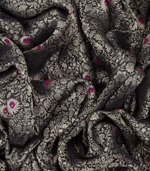 Black Woven Mysore Crepe Silk Saree With Meena Floral Vine Motifs-Black