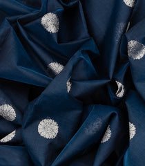 Navy Blue Handloom Chirala Silk Cotton Saree  With Kamalam Motifs-Navy Blue