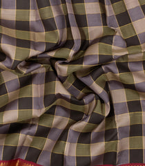 Black & Green Handloom Korvai Kanchipuram Silk Saree With Checks-KA16160