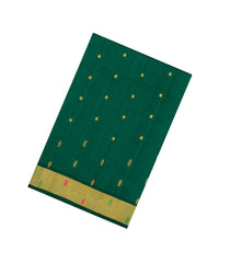 Dark Green Handloom Silk Cotton Saree With Buttas & Zari Border-SC4665