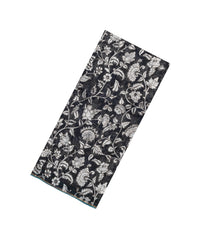 Black Handloom Linen Saree With Printed White Floral Motifs-LI0782