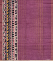 Chestnut Pink Handloom Tussar Silk Saree With Stripes & Printed Motifs-TU3444