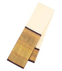 Cream Handloom Korvai Kanchipuram Silk Saree With Contrast Border-KA16064