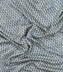 Steel Blue Printed Chanderi Cotton Saree With Zari Border-CC1509