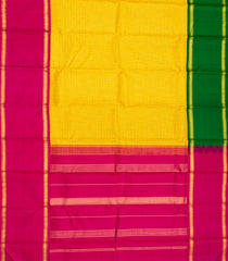 Yellow Handloom Kanchipuram Korvai Silk Saree With Checks & Ganga Jamuna Border