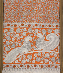 Orange Printed Kalamkari Cotton Saree With Zari Border-KAL1218