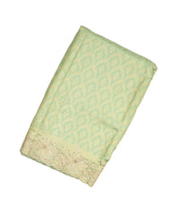 Mint Green Handloom Silk Saree With Floral Motifs & Hand Embroidered Border-EN1726