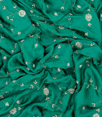Sea Green Woven Pure Crepe Silk Saree With Embroidered Floral Motifs-PS0582