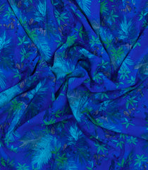 Blue Printed Crepe Silk Saree With Floral Motifs-PS0890