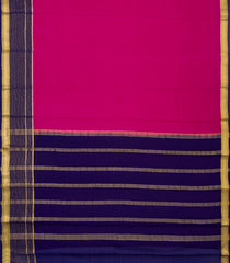 Pink Mysore Crepe Silk Saree With Contrast Blue Border