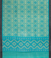 Turquoise Printed Silk Saree With Floral Motifs & Contrast Border-PS0783