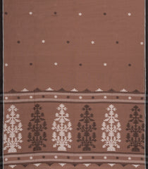 Dark Beige Handloom Bengal Cotton Saree With Floral Buttas-BG1622