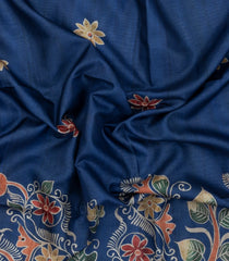 Indigo Printed Synthetic Tussar Silk Saree With Contrast Border-SY0112