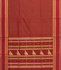 Red Handloom Silk Cotton Saree With Checks-SC4253