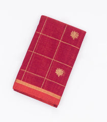 Crimson Handloom Kanchi Cotton Saree With Zari Checks & Lotus Buttas