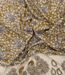 Oil Mustard Printed Kalamkari Cotton Saree -KAL1239