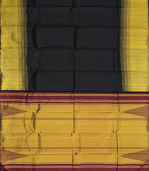 Black Handloom Kanchipuram Silk Saree With Comb tooth Border-KA12745