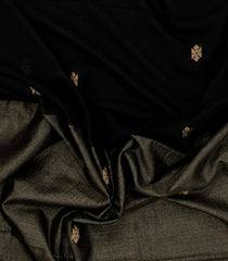 Black Handloom Bengal Cotton Saree With Stirpes & Floral Buttas-BG1693