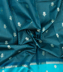 Teal Woven Banarasi Poona Silk Saree With Checks & Buttas-BP1010