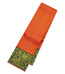 Red Handloom Korvai Kanchipuram Silk Saree With Contrast Border-KA15810