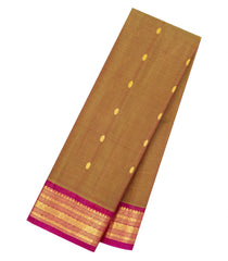 Oil Mustard Handloom Gadwal Silk Cotton Saree With Zari Buttas -GA0445