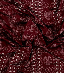 Maroon Printed Chanderi Cotton Saree With Zari Border-BL5482