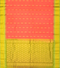 Orange Woven Chirala Cotton Saree With Zari Buttas & Contrast Temple Border-CR1291