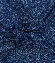 Indigo Printed Chanderi Cotton Saree With Floral Motifs-CC1780