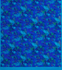 Blue Printed Crepe Silk Saree With Floral Motifs-PS0890