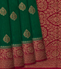 Green Handloom Tussar Silk Saree With Floral Motifs-Green