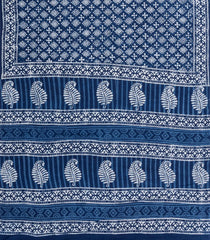 Indigo Printed Jaipur Cotton Saree With Floral Motifs-JC1514