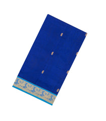 Blue Handloom Silk Cotton Saree With Zari Buttas & Contrast Border-SC4663