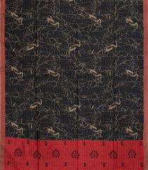 Black Handloom Tussar Silk Saree With Printed Floral Motifs-TU3136