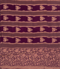 Dark Magenta Woven Blended Viscose Saree With Stripes & Elephant Buttas-BL4994