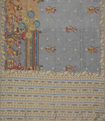 Grey Woven Art Chanderi Saree With Printed Goddess Motifs-BL4468