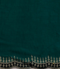 Dark Green Synthetics Moss Crush Saree With Velvet Border -BL5464