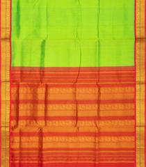 Neon Green Handloom 9 Yards Korvai Silk Cotton Saree With Contrast Border-SC3791