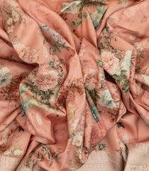 Peach Handloom Tussar Silk Saree With Printed Floral Motifs