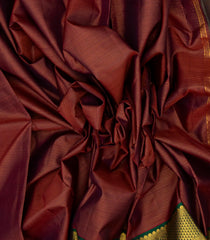 Dark Maroon Handloom Korvai Kanchipuram Silk Saree With Vairaoosi Stripes-KA13195
