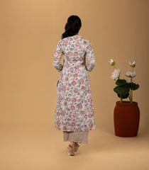 Off-White Floral Printed Kurta-KR0870