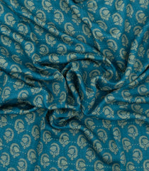 Cyan Printed Tussar Silk Saree With Floral Motifs-TU3671