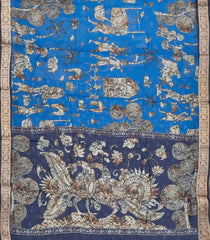 Blue Woven Synthetic Viscose Saree With Printed Kalamkari Motifs-BL4638