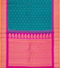 Cyan Handloom Gadwal Silk Saree With Buttas & Contrast Temple Border-GA0303