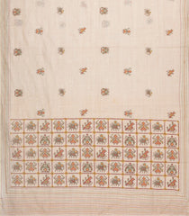 Cream Embroidered Synthetic Linen Saree With Elephant Motifs-SY0561