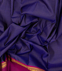 Blue Handloom Kanchipuram Silk Saree With Checks & Ganga Jamuna Border-KA14022