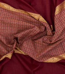 Peach Handloom Muppagam Silk Cotton Saree With Checks & Buttas-SC4597