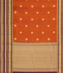 Rust Kanchipuram Silk Saree With Buttas & Contrast Border-KA14956