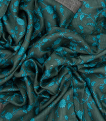Dark Green Woven Pashmina Printed Silk Saree With Floral Motifs-PS0554