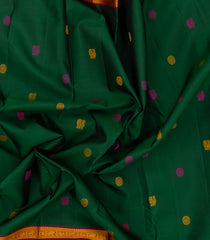 Dark Green Handloom Kanchipuram Silk Saree With Silk Thread Buttas-KA13946