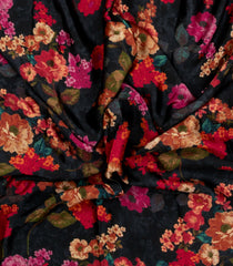 Black Printed Pure Satin Silk Saree With Floral Motifs-PS0952